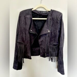 Suede black biker, vintage inspired Jacket with tassels
